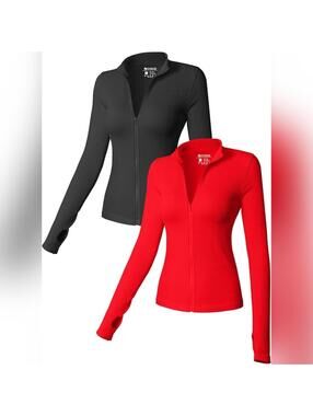 NWOT QQQ 2 Piece Long Sleeve Stand Neck Zipper Front Fitted Top, Medium